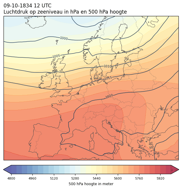 Weerkaart van 9 oktober 1834 om 12 UTC