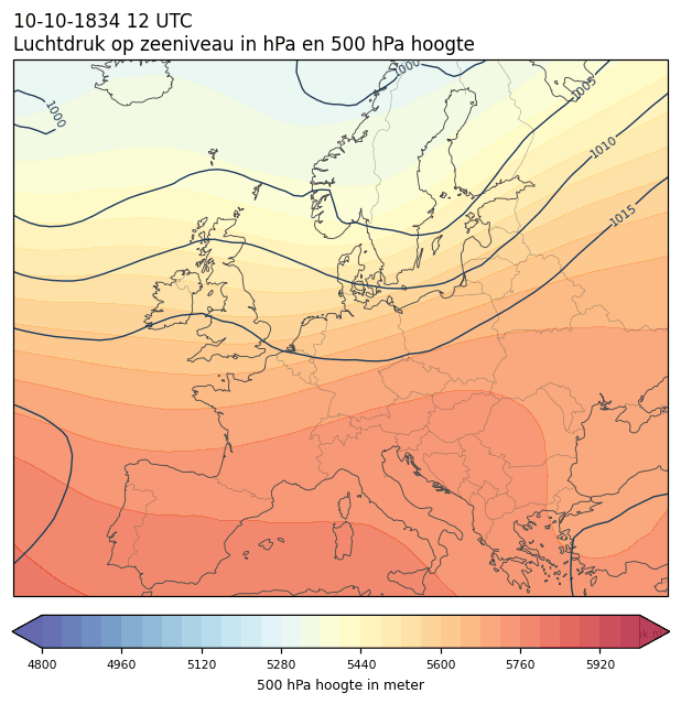 Weerkaart van 10 oktober 1834 om 12 UTC