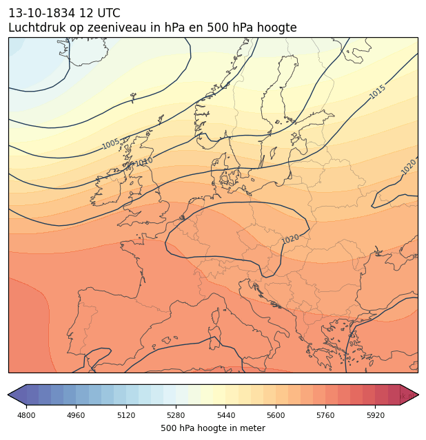 Weerkaart van 13 oktober 1834 om 12 UTC