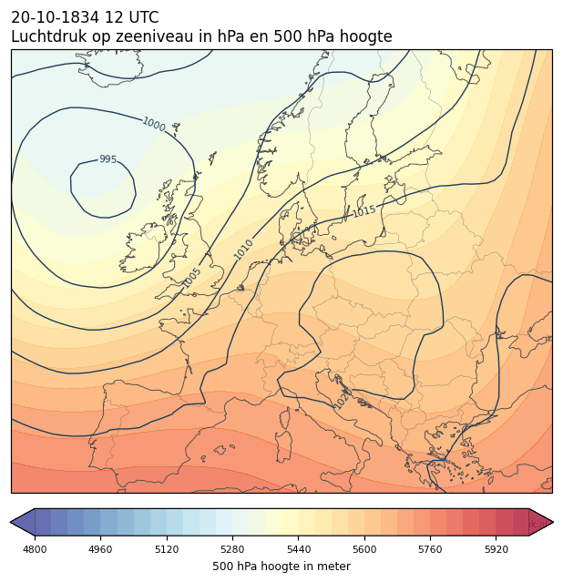 Weerkaart van 20 oktober 1834 om 12 UTC