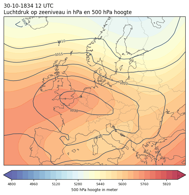 Weerkaart van 30 oktober 1834 om 12 UTC