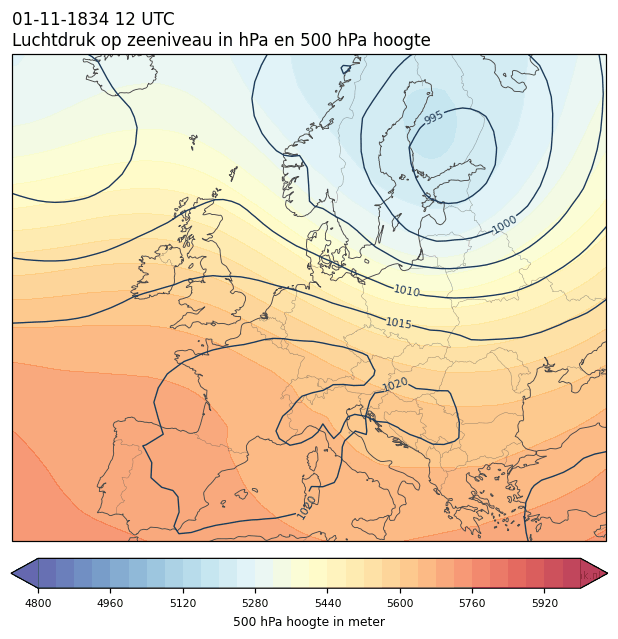 Weerkaart van 1 november 1834 om 12 UTC