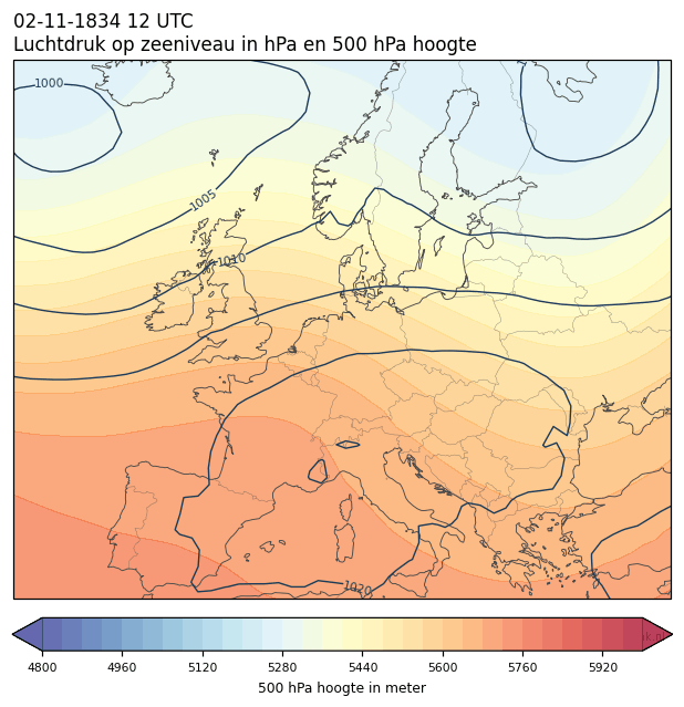 Weerkaart van 2 november 1834 om 12 UTC