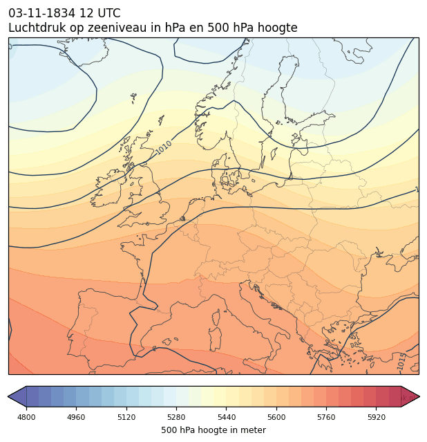Weerkaart van 3 november 1834 om 12 UTC