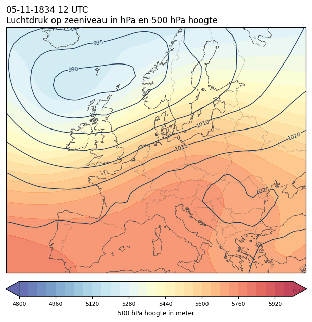 Weerkaart van 5 november 1834 om 12 UTC