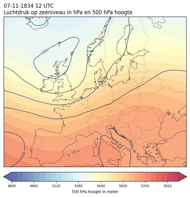 Weerkaart van 7 november 1834 om 12 UTC