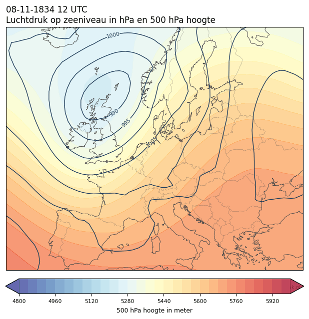 Weerkaart van 8 november 1834 om 12 UTC