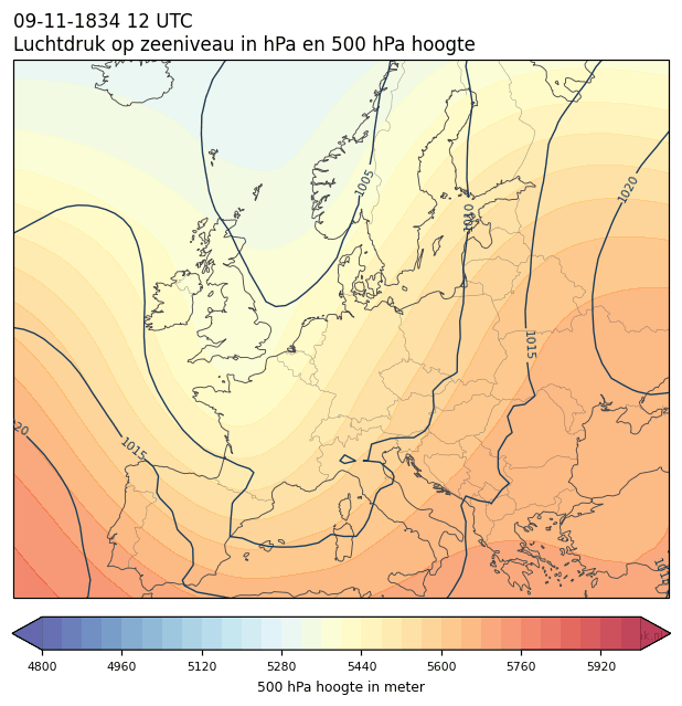 Weerkaart van 9 november 1834 om 12 UTC