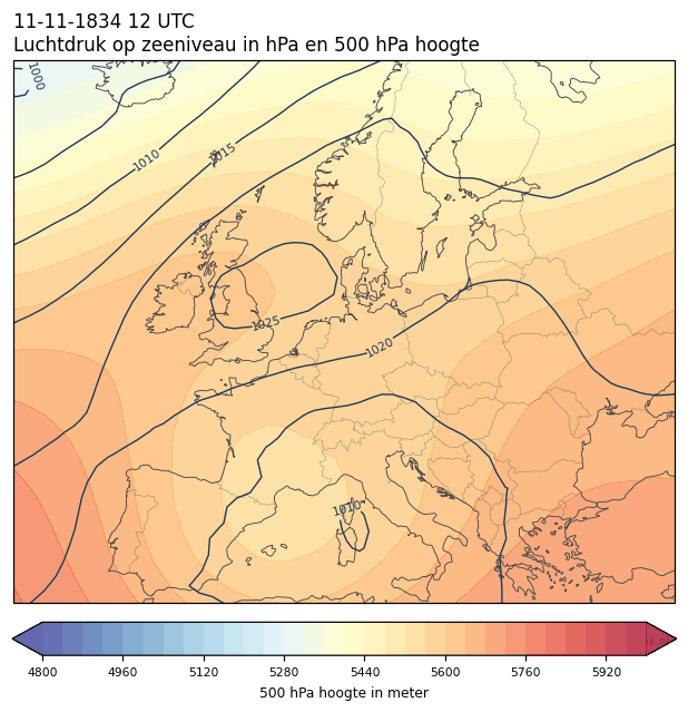 Weerkaart van 11 november 1834 om 12 UTC