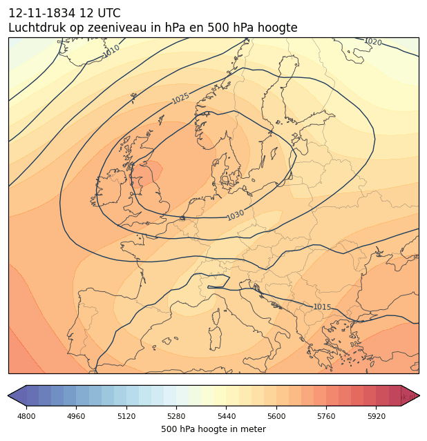 Weerkaart van 12 november 1834 om 12 UTC