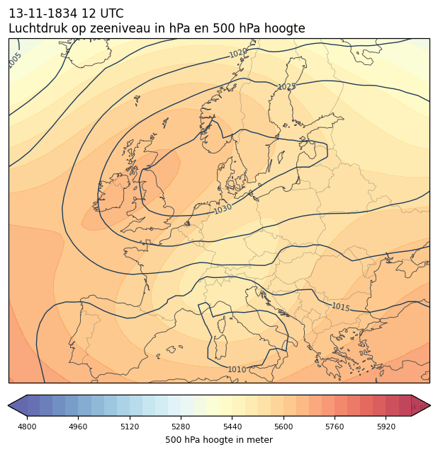 Weerkaart van 13 november 1834 om 12 UTC