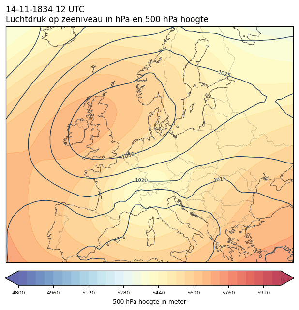 Weerkaart van 14 november 1834 om 12 UTC