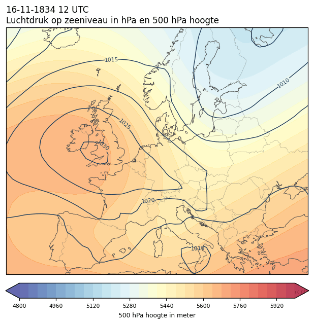 Weerkaart van 16 november 1834 om 12 UTC