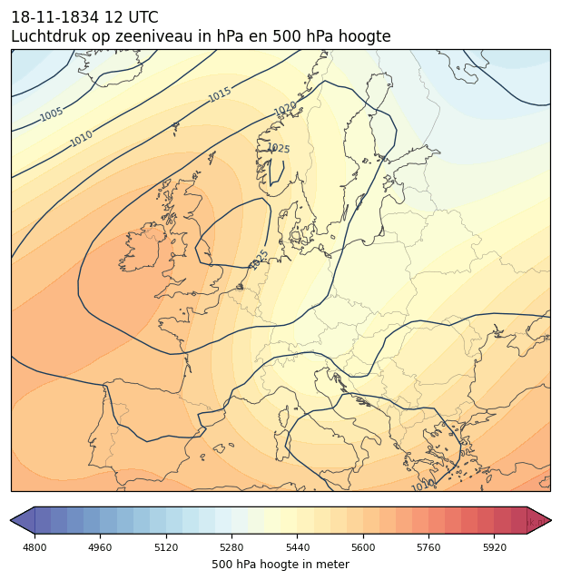 Weerkaart van 18 november 1834 om 12 UTC
