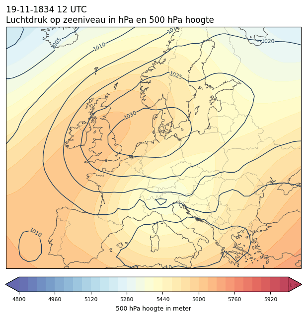Weerkaart van 19 november 1834 om 12 UTC