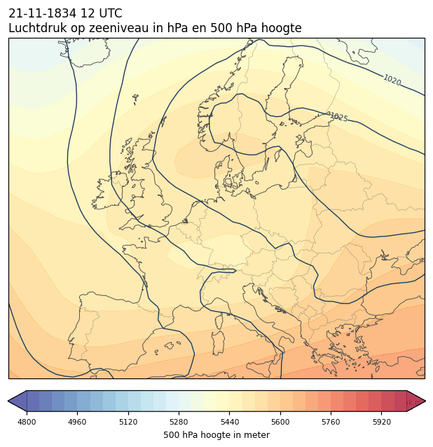 Weerkaart van 21 november 1834 om 12 UTC