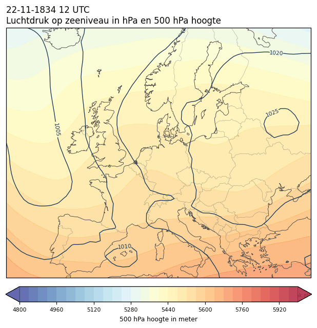 Weerkaart van 22 november 1834 om 12 UTC