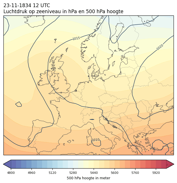 Weerkaart van 23 november 1834 om 12 UTC