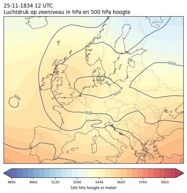 Weerkaart van 25 november 1834 om 12 UTC