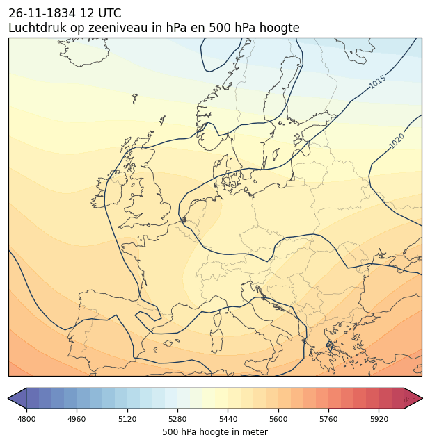 Weerkaart van 26 november 1834 om 12 UTC