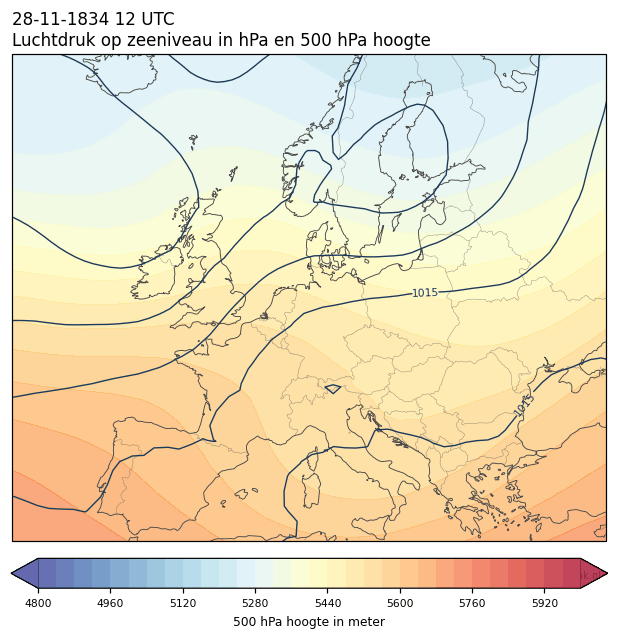 Weerkaart van 28 november 1834 om 12 UTC
