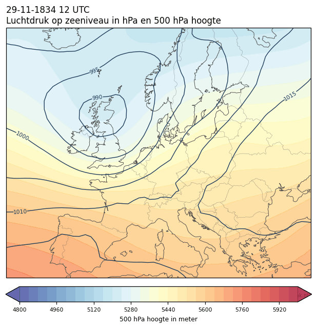 Weerkaart van 29 november 1834 om 12 UTC