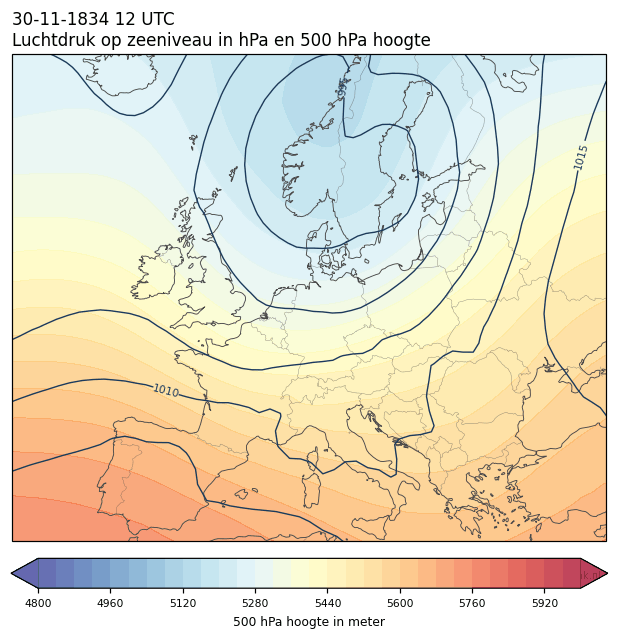 Weerkaart van 30 november 1834 om 12 UTC