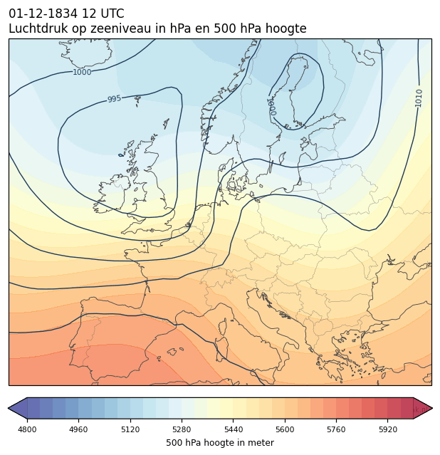 Weerkaart van 1 december 1834 om 12 UTC