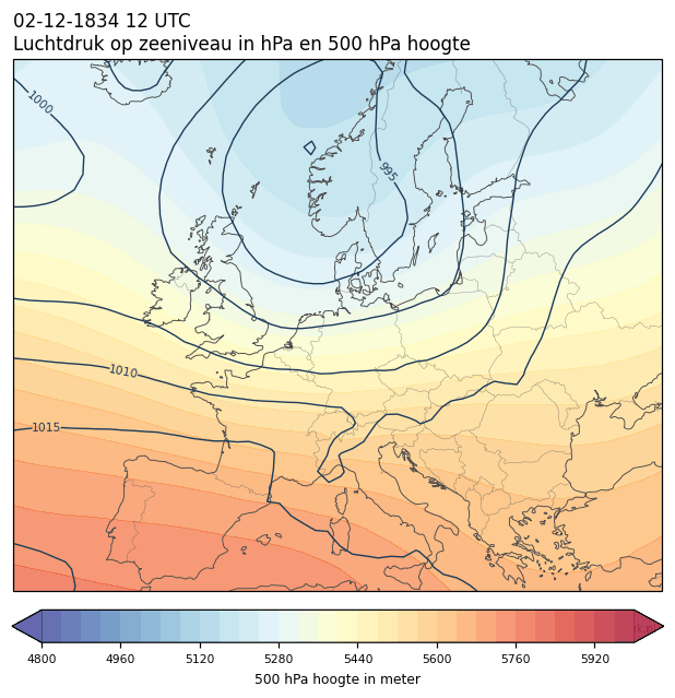 Weerkaart van 2 december 1834 om 12 UTC