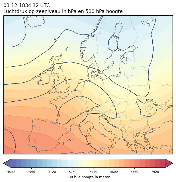 Weerkaart van 3 december 1834 om 12 UTC