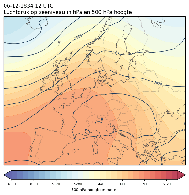 Weerkaart van 6 december 1834 om 12 UTC