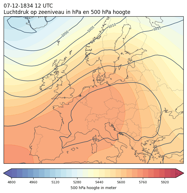 Weerkaart van 7 december 1834 om 12 UTC