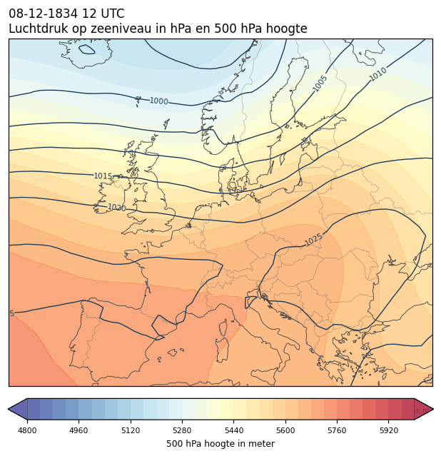 Weerkaart van 8 december 1834 om 12 UTC