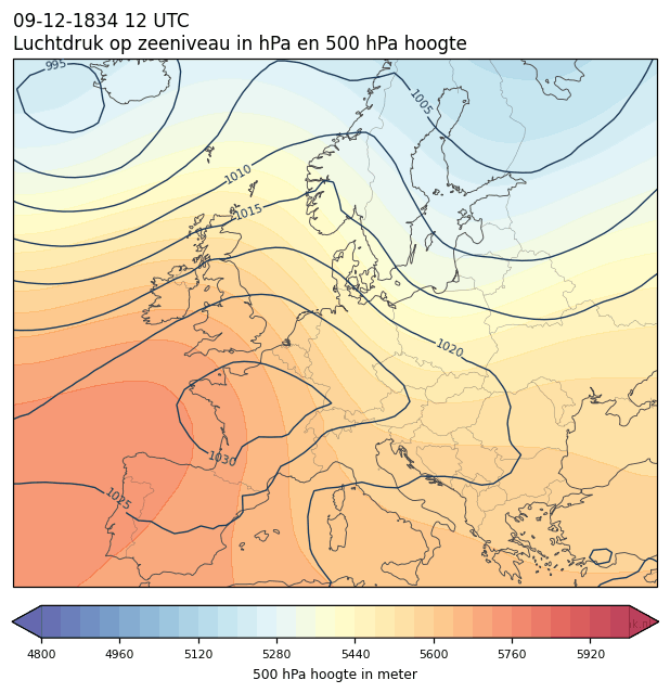 Weerkaart van 9 december 1834 om 12 UTC