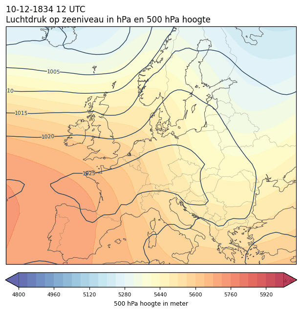 Weerkaart van 10 december 1834 om 12 UTC