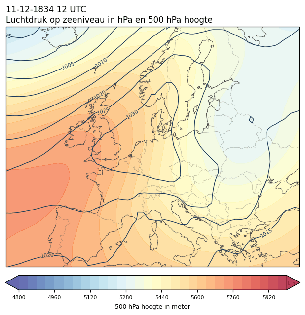 Weerkaart van 11 december 1834 om 12 UTC