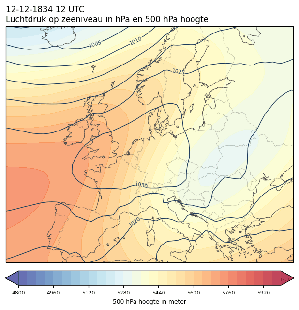 Weerkaart van 12 december 1834 om 12 UTC