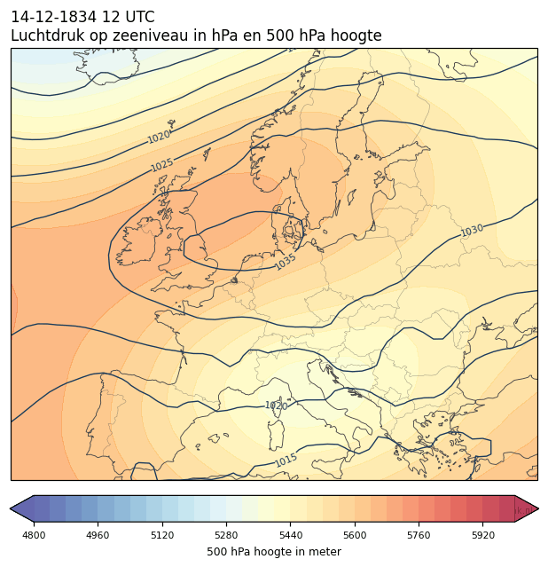 Weerkaart van 14 december 1834 om 12 UTC