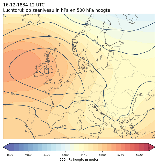 Weerkaart van 16 december 1834 om 12 UTC