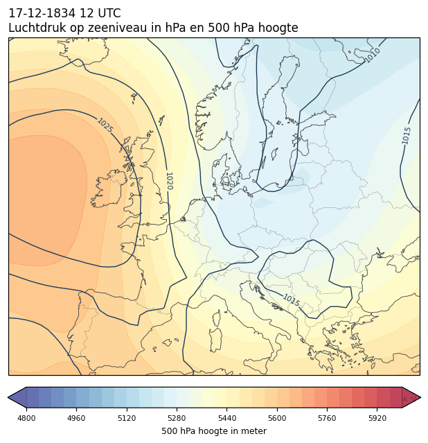 Weerkaart van 17 december 1834 om 12 UTC