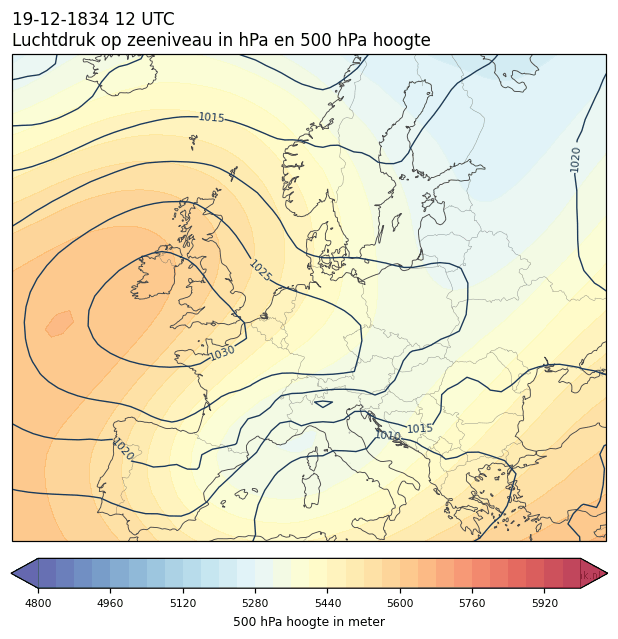 Weerkaart van 19 december 1834 om 12 UTC