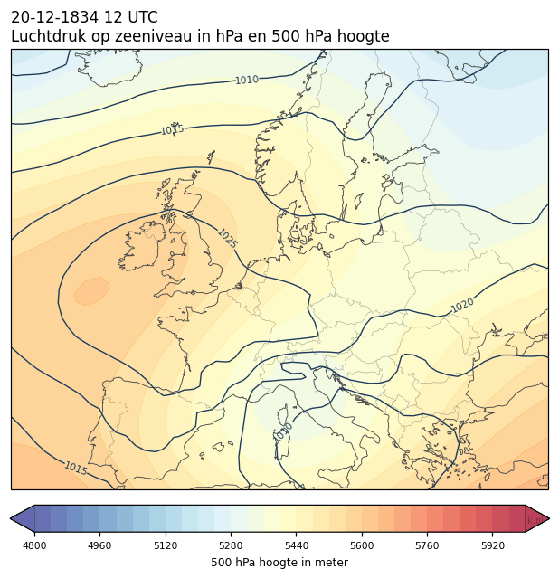 Weerkaart van 20 december 1834 om 12 UTC