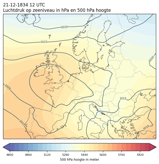 Weerkaart van 21 december 1834 om 12 UTC