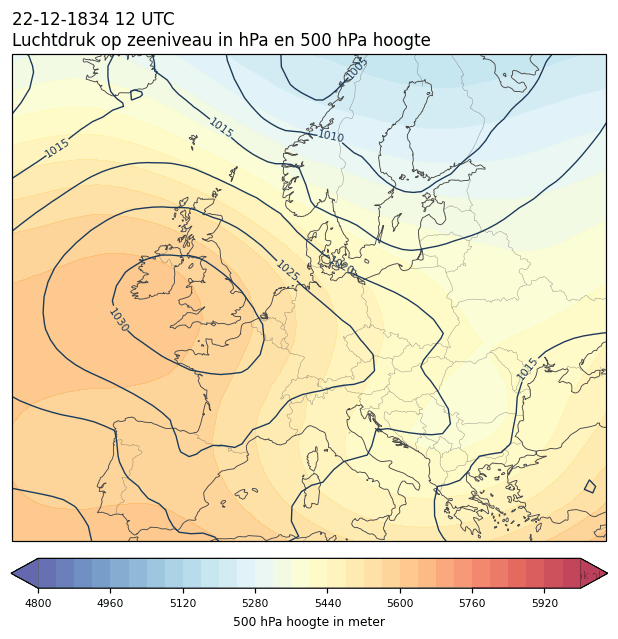 Weerkaart van 22 december 1834 om 12 UTC