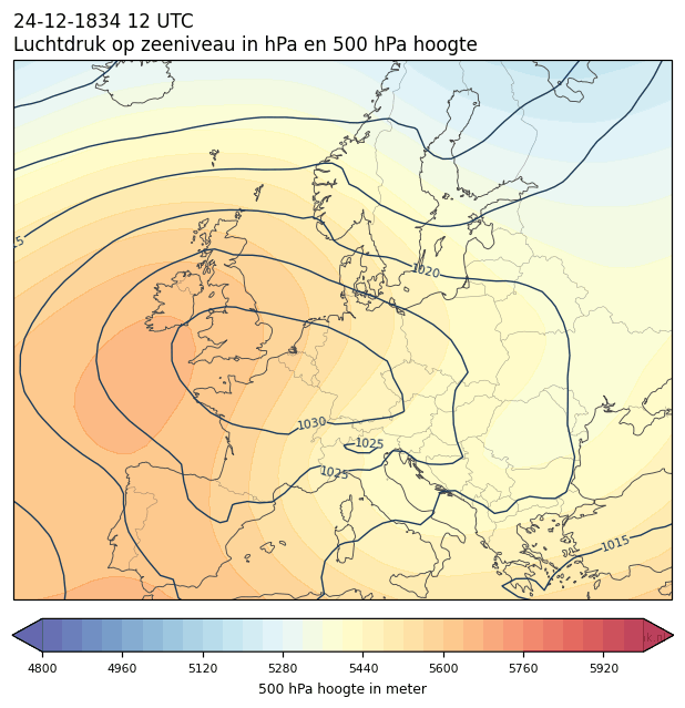 Weerkaart van 24 december 1834 om 12 UTC
