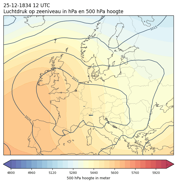 Weerkaart van 25 december 1834 om 12 UTC