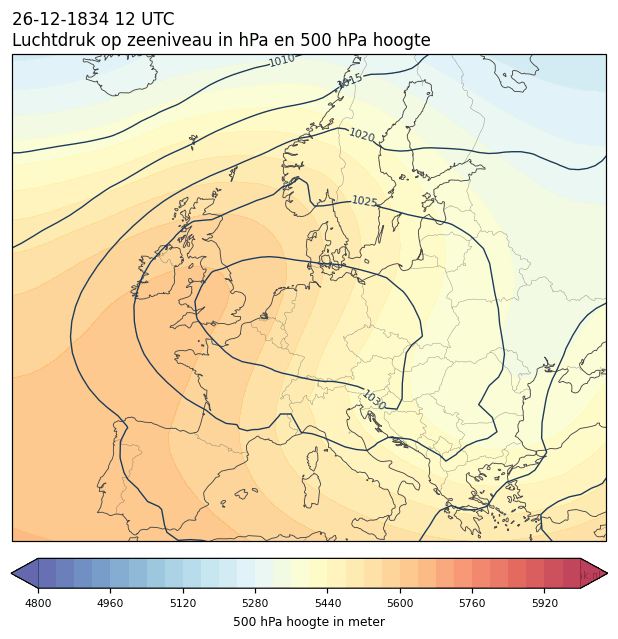 Weerkaart van 26 december 1834 om 12 UTC