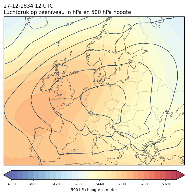 Weerkaart van 27 december 1834 om 12 UTC