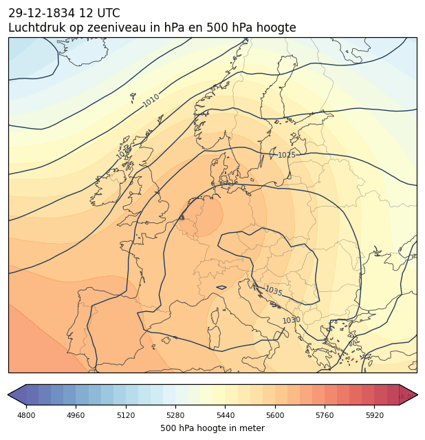 Weerkaart van 29 december 1834 om 12 UTC