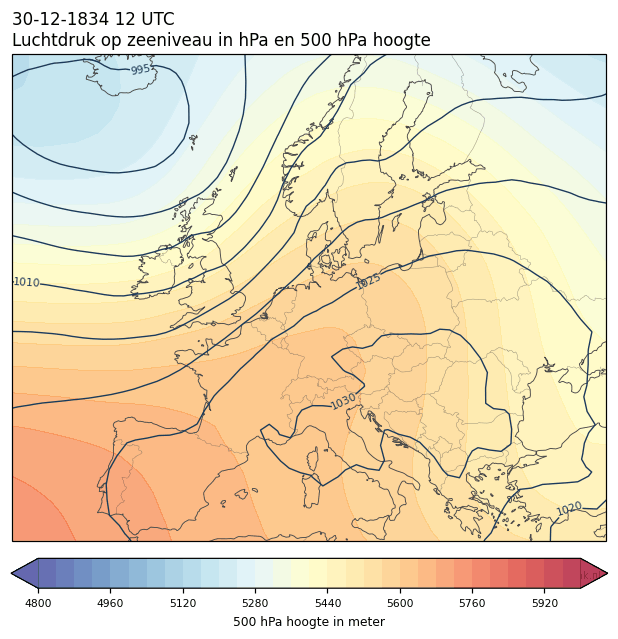 Weerkaart van 30 december 1834 om 12 UTC
